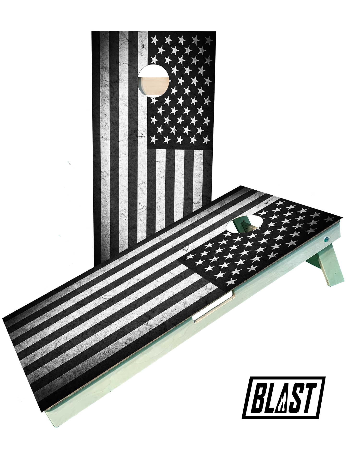 Black and White American Flag Cornhole Boards